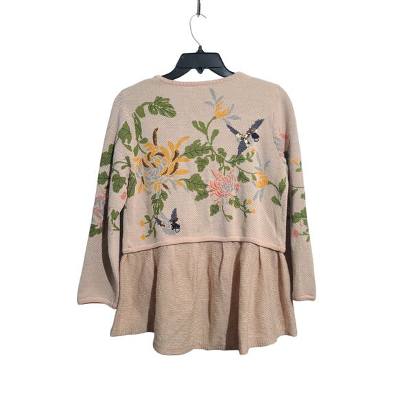 Anthropologie Moth Pink Beaded Embroidered Bird Winged Wonder Cardigan Size XS - Picture 2 of 11
